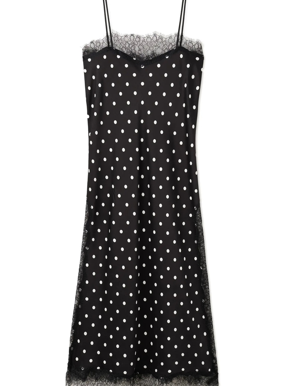 Mango Black and White Polka Dot Lace-Trim Midi Slip Dress